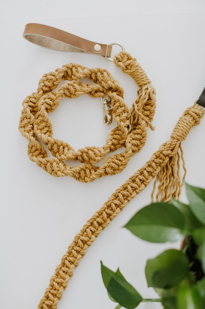 Mustard Rope Macrame Leash-Square Knot
