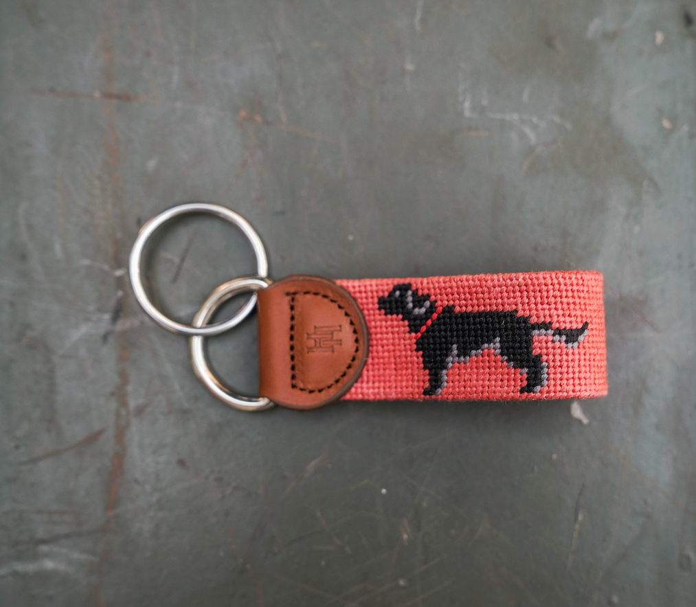 Black Lab on Red Needlepoint Key Fob