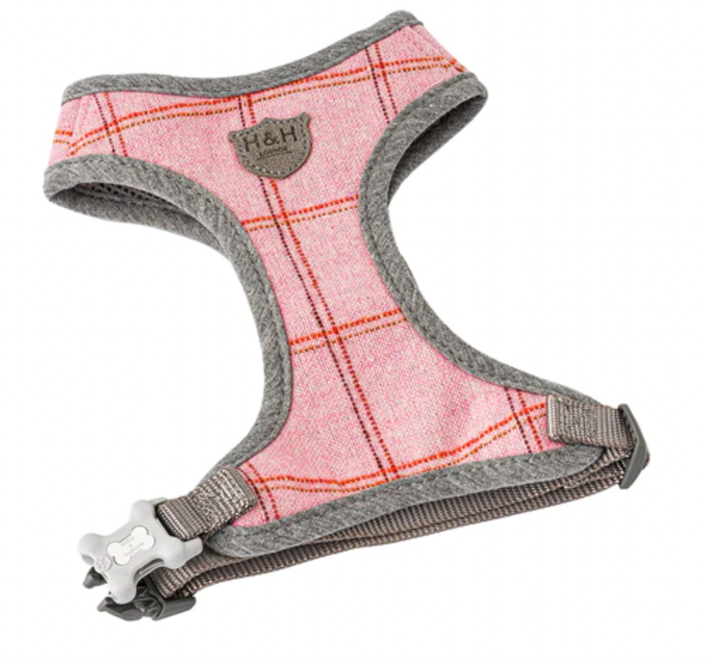 Pink Checked Tweed Dog Harness