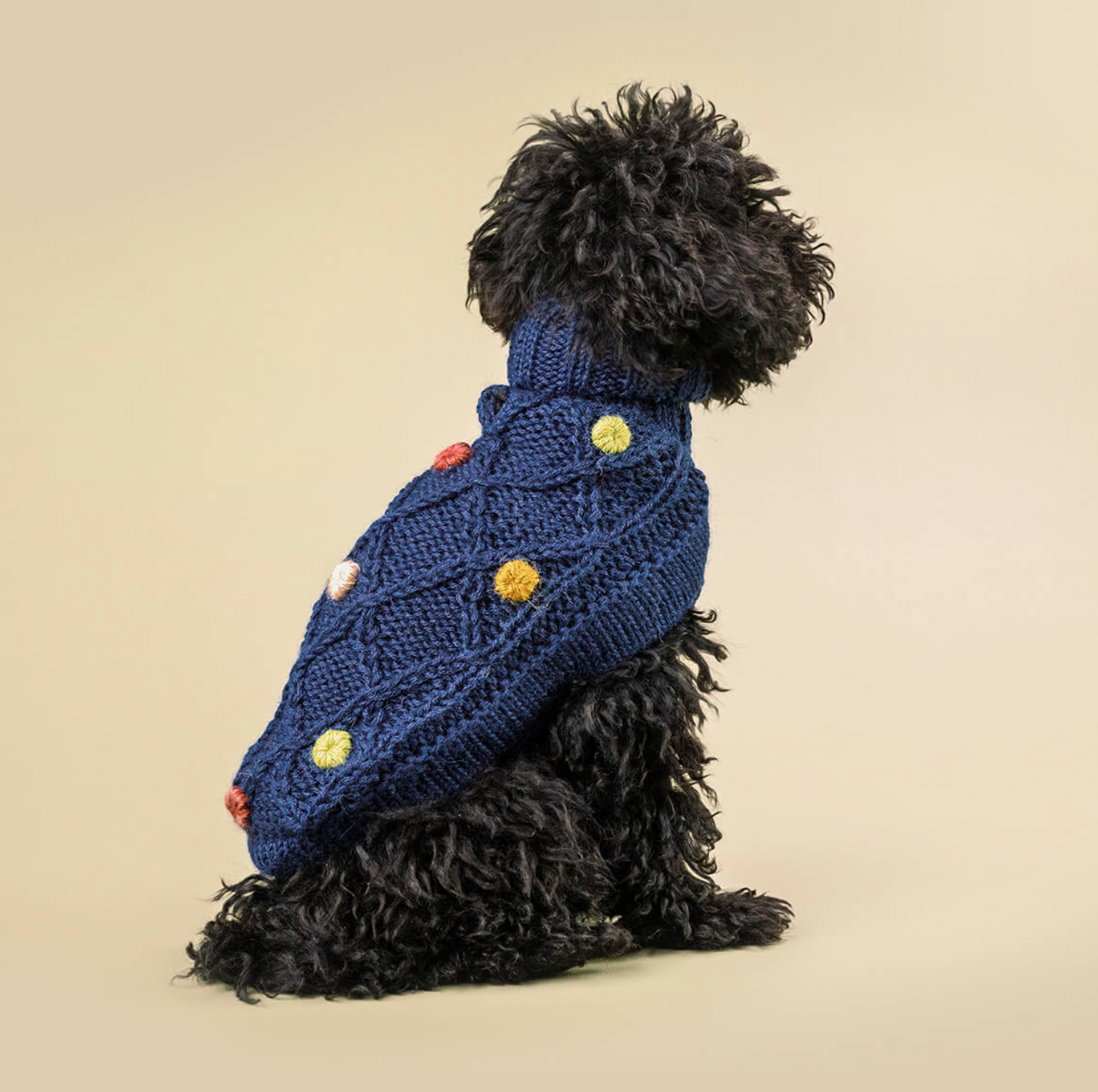 Pom Pom Alpaca Wool Dog Sweater - Navy