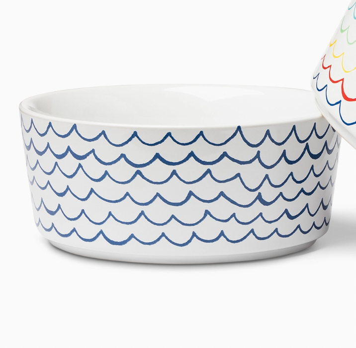 Sketched Wave Ceramic Bowl-Blue