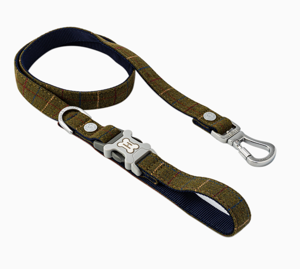 Dark Green Checked Tweed Leash