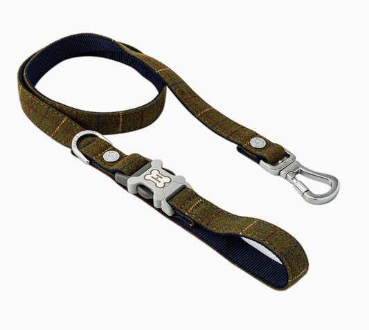 Dark Green Checked Tweed Leash