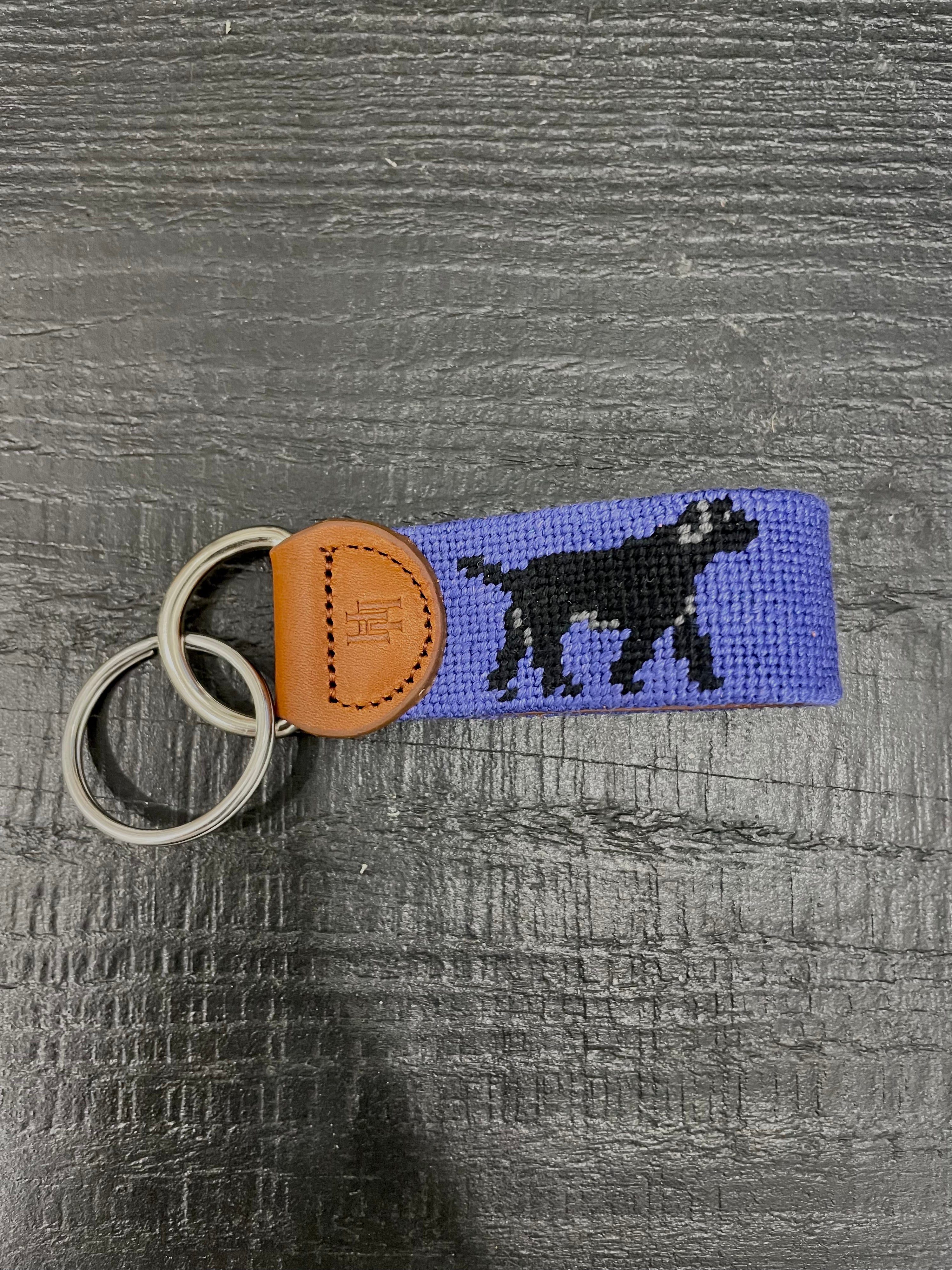 Black Lab on Blue Needlepoint Key Fob