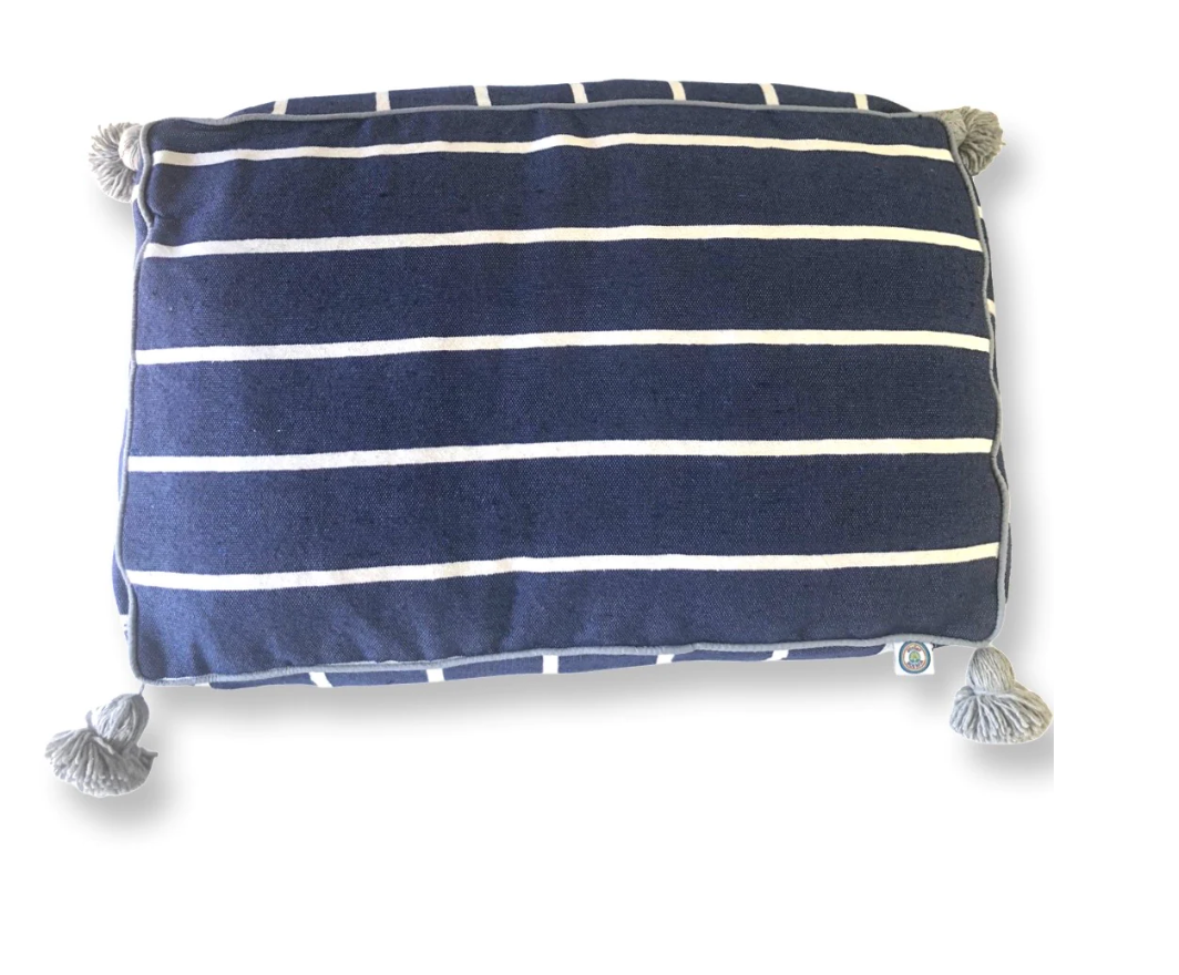 Navy Stripe Pom Pom Bed