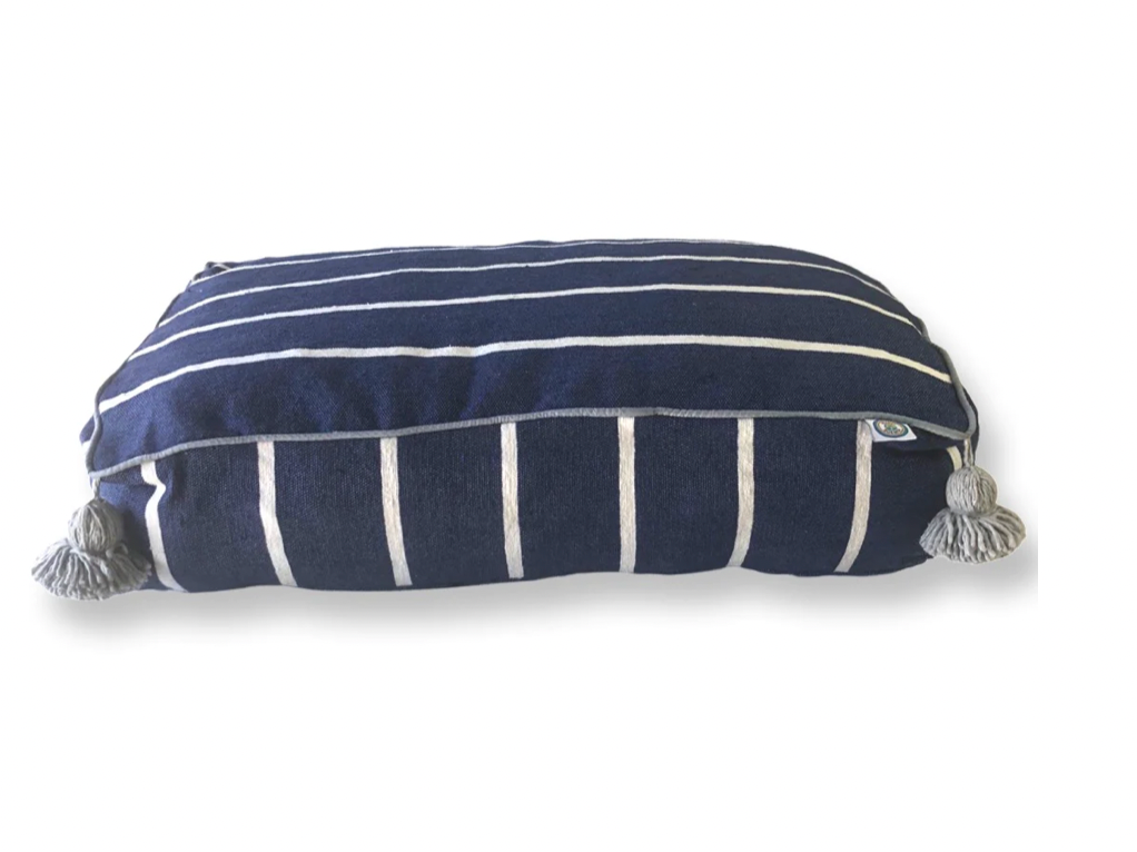 Navy Stripe Pom Pom Bed