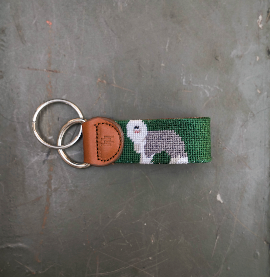 Old English Sheepdog Needlepoint Key Fob