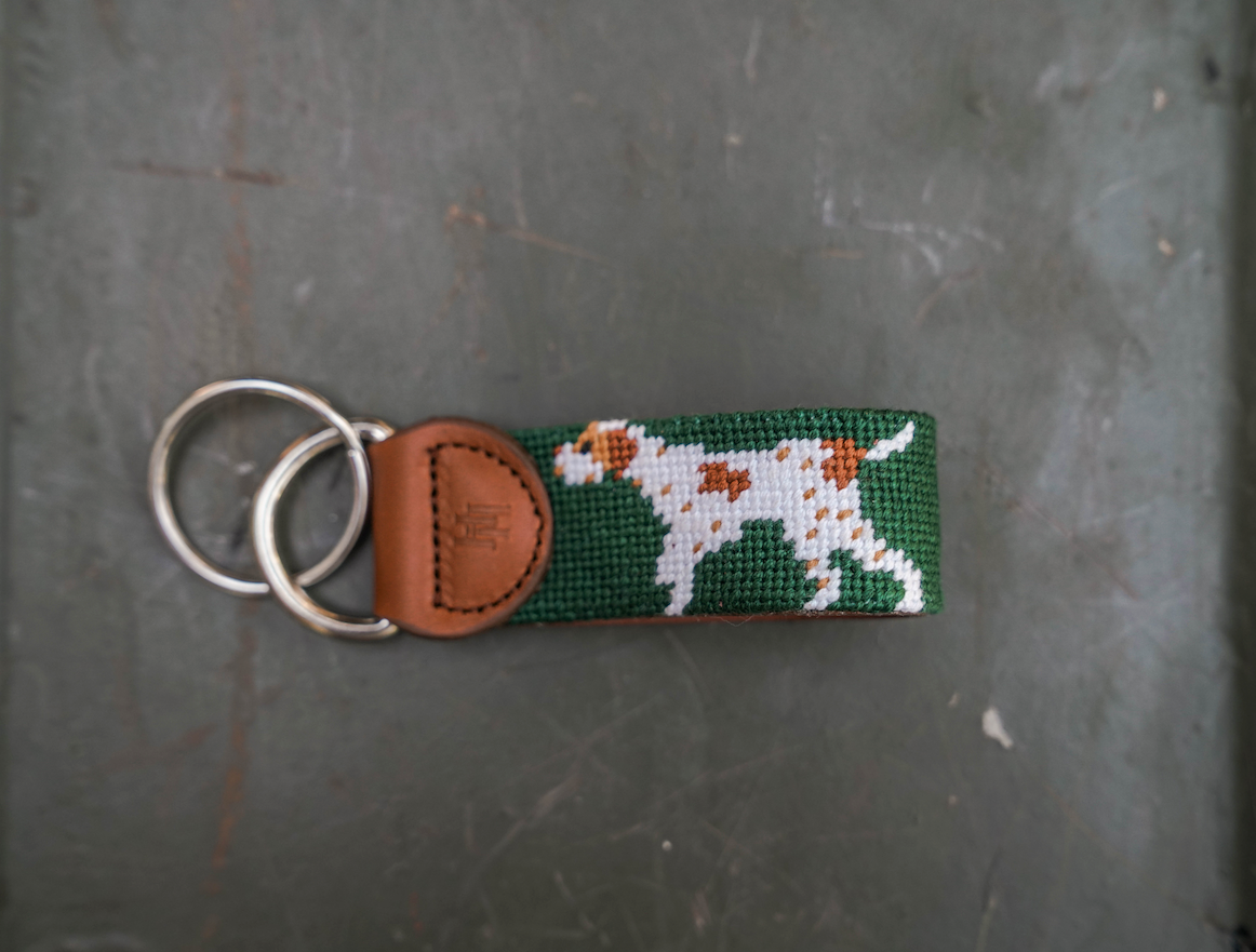 German Shorthaired Pointer on Green Needlepoint Key Fob