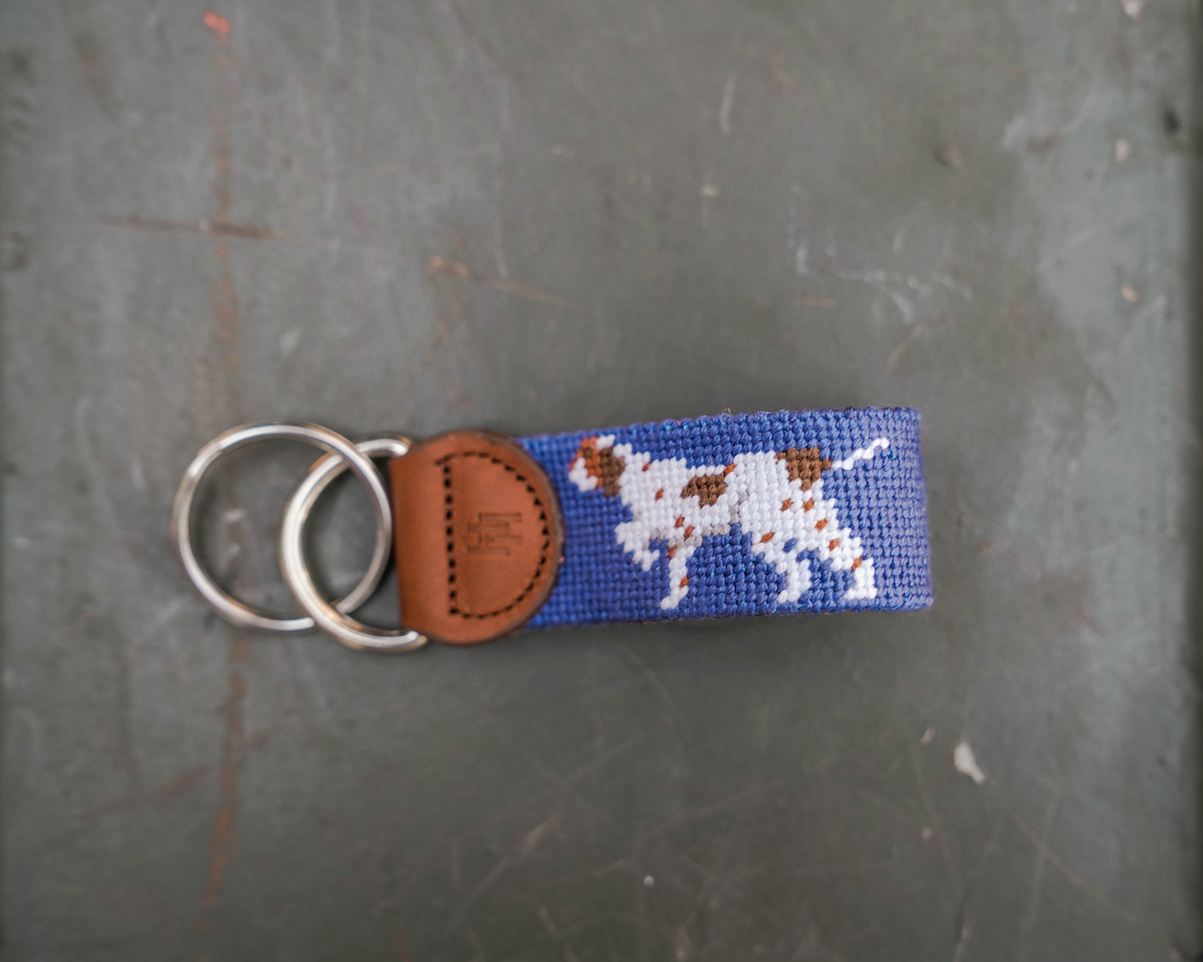 German Shorthaired Pointer on Blue Needlepoint Key Fob